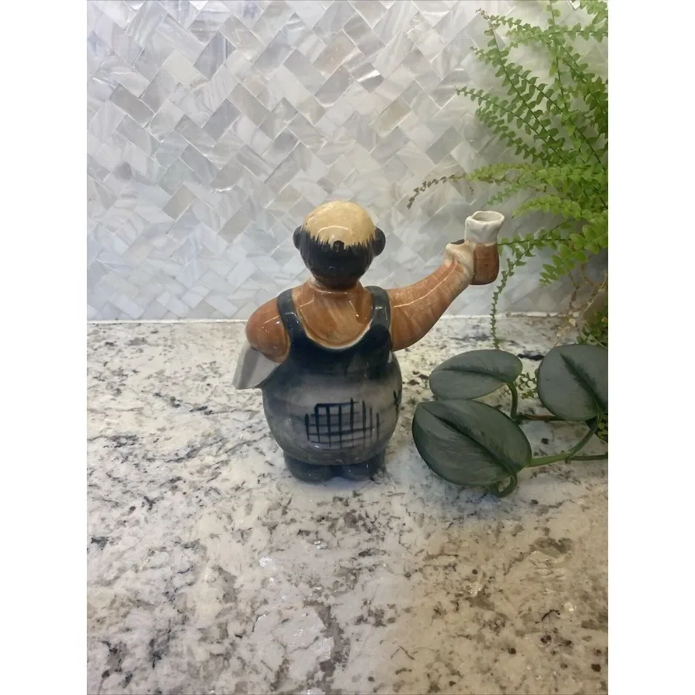 Vintage Ceramic Waiter Holding Pitcher Liquor Wine Decanter‎ Bottle Japan